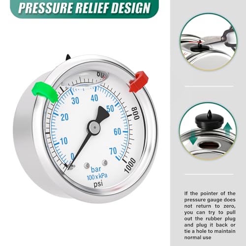 0 1000PSI Stainless Steel Liquid Filled Pressure Gauge