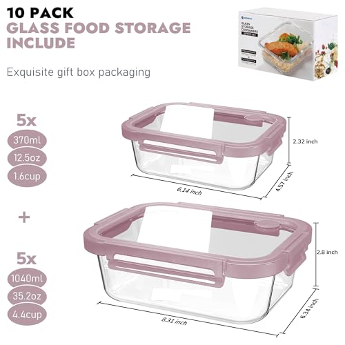 10 Pack Glass Food Storage Containers with Tempered Glass Lids (10 Count)