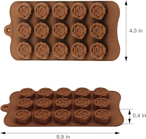 2PCS Rose Flower Chocolate Molds 15 Cavity Silicone Candy Molds Non