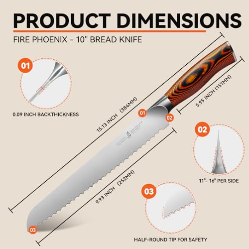 Bread Knife 10 inch Upgraded Serrated Knife for Homemade Sourdough Bread