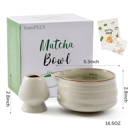 Ceramic Matcha Bowl with Bamboo Whisk Holder