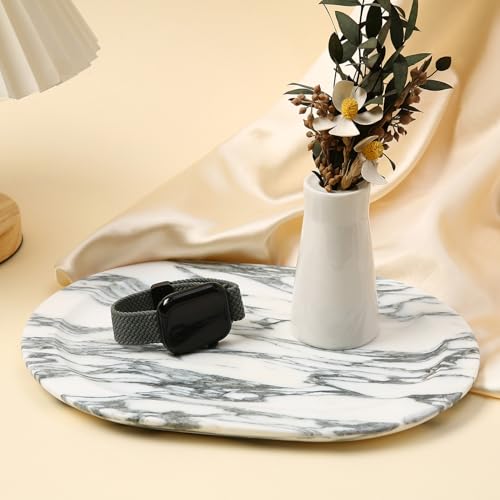 Natural Marble Decorative Tray Bathroom Counter Perfume Organizer Vanity Tray for Home Decor