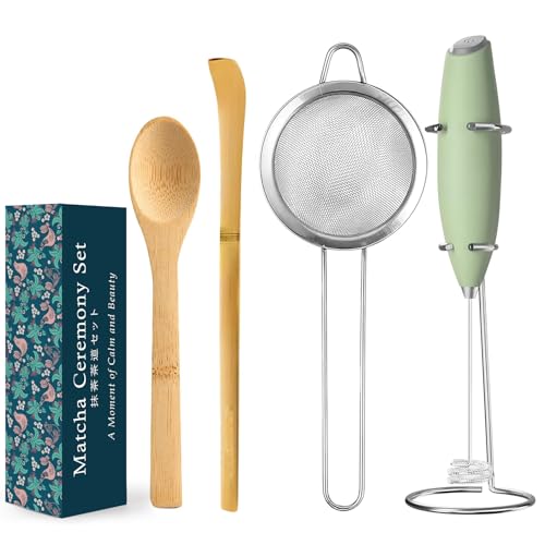 Electric Matcha Whisk Set 4 PCS Matcha Making Kit Powder Mixer Electric Milk Frother Traditional Tea Scoop Chashaku (4 Count)