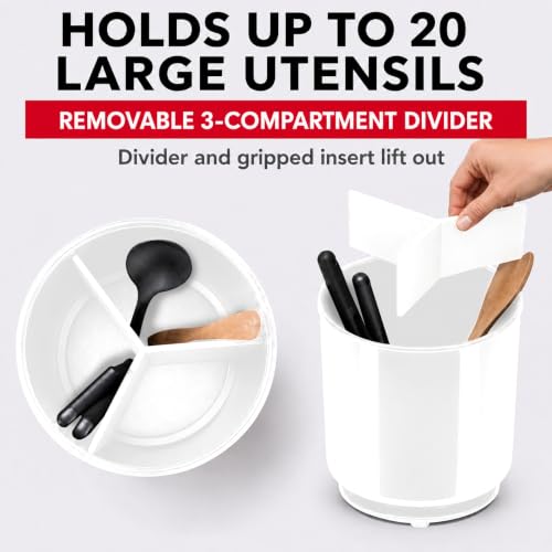 Jumbo XL Rotating White Plastic Utensil Holder Caddy with Sturdy No