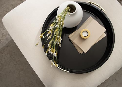 Lipton Modern Round Ottoman Tray; 22 Inch Diameter; Black and Gold; Decorative Circle Coffee Table Tray for Living Room Decor or Large Serving Tray