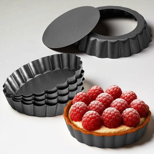4 Inch Mini Quiche Pans Black 6 Pack. Egg Tart Molds w (6 Count)