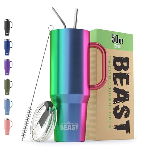 Beast 50 oz Tumbler with Handle Stainless Steel Vacuum Insulated Coffee Ice Cup Double Wall Travel Flask