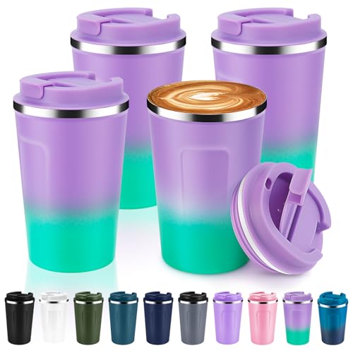 12 oz Double Wall Insulated Vacuum Travel Coffee Mug with Flip Lid Bulk 4 Pack (4 Count)