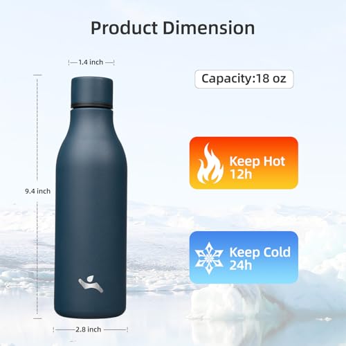 18 oz Insulated Stainless Steel Metal Water Bottle with Strap
