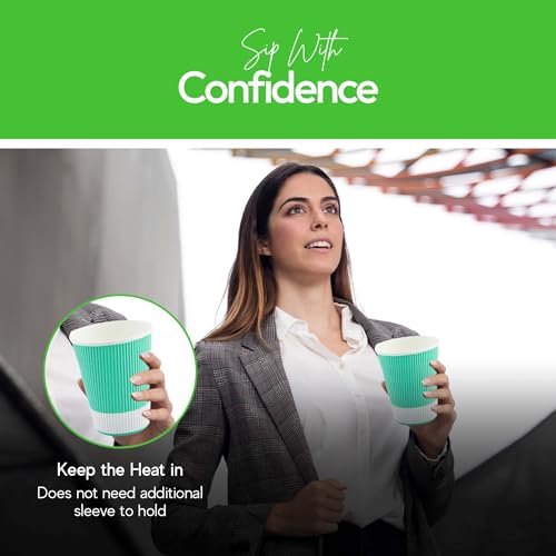 Ripple Wall Coffee Cups 500 Count 12 Ounce Insulated Light Green Paper Cups