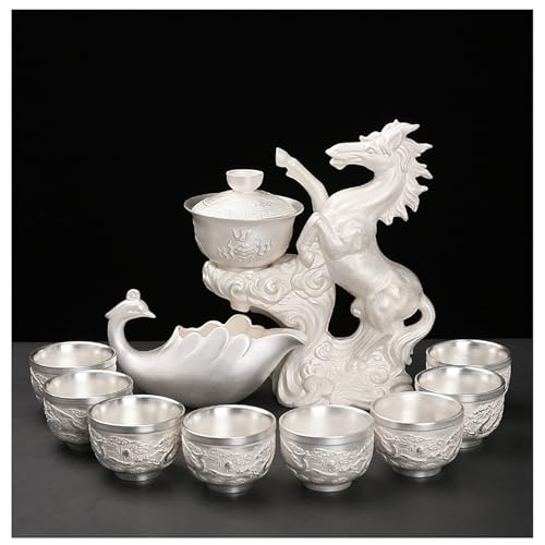 10 13 Pcs Silver Tea Set with Metal Holder and Spoon Adult Silver Tea Party Set Automatic Water Outlet with Gift Box Teapot Cup Set for Women 3