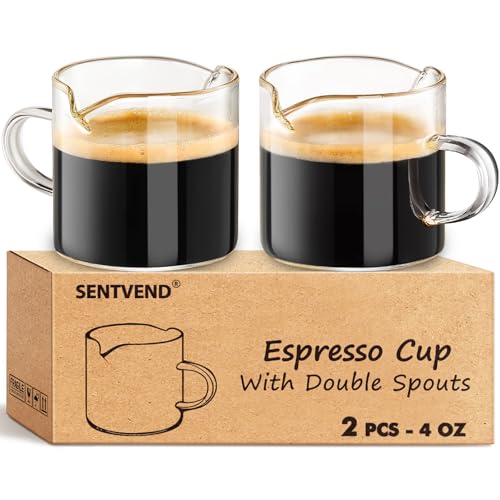 4 Oz Espresso Cups Set of 2 Double Spout with Handle Coffee Bar Accessories (2 Count)