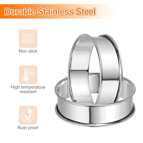 8pcs Crumpet Rings 3.15" Nonstick Round Cake Ring Stainless Steel Double Rolled English Pastry Rings for Kitchen Baking Crumpet Dessert (8 Count)