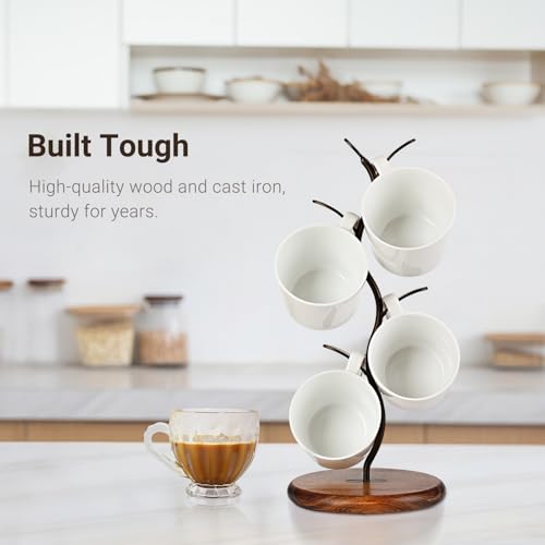 Sturdy Countertop Mug Tree with Solid Wood Base