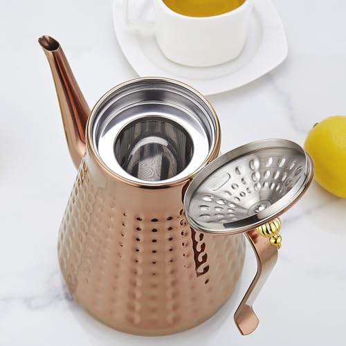 1.8L(60oz) Stainless Steel Hammer Patterned Teapot With Removeable Infuser,Loose leaf cover,Copper