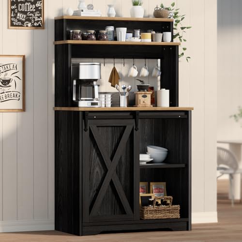 Farmhouse Coffee Bar with 3 Tier Storage Hutch