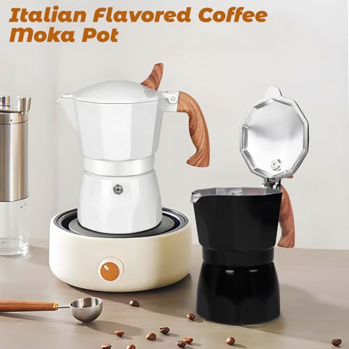 3 Cup Aluminum Moka Pot Classic Stovetop Espresso Coffee Maker 150ml 5oz Coffeemaker Percolator Mocha Pot Greca Coffee Maker Cafe Makers for Italian and Cuban Café Brewing White