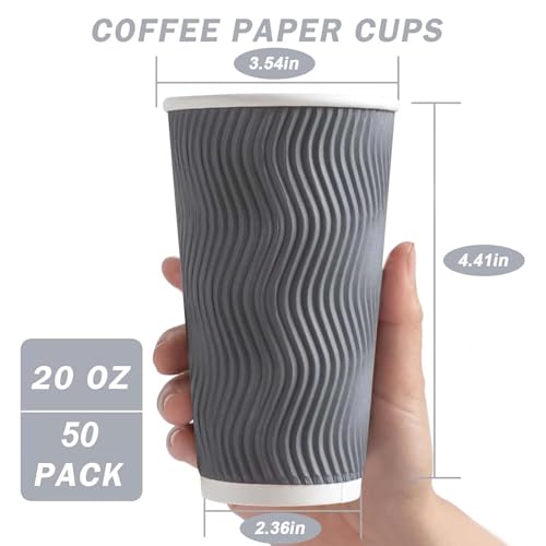 50 Pack 20 oz Coffee Cups Disposable Insulated Paper Cup Gray (50 Count)