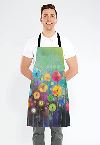 Colorful Spring Petal Flowers Bib Apron with Adjustable Neck for Men Women