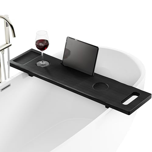 39" Black Wooden Bathtub Caddy with Spot for Phone