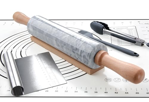 Marble Rolling Pin Set with Silicone Pastry Mat