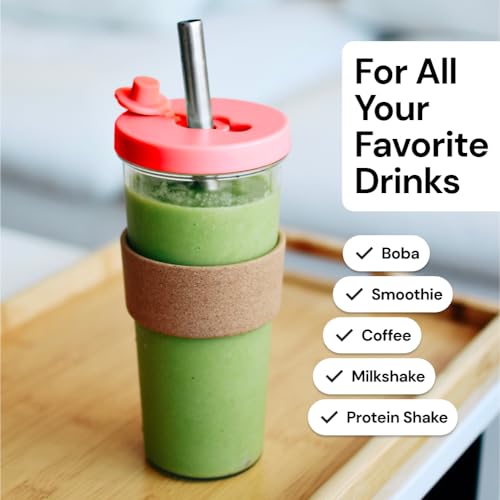 Hot Pink Reusable Boba Tea Cup with Straw