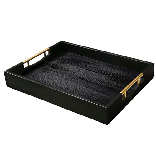 17x13 Inch Wood Serving Tray with Metal Handles