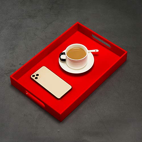 Sturdy Red Acrylic Serving Tray with Handles