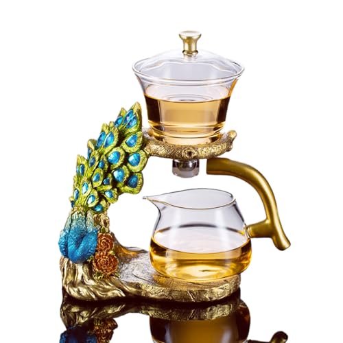 Glass Teapot Set with Infuser Semi Automatic Tea Set Lazy Kungfu Attraction Drip Rotating Magic Teapot Set