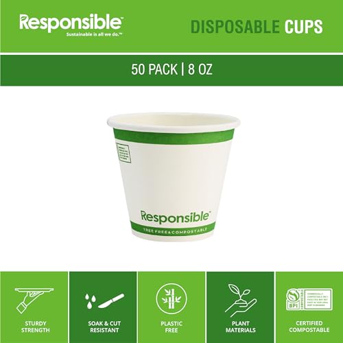 Certified Compostable 8 oz Paper Cups (50 Count)