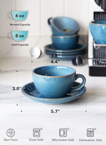 6 oz Cappuccino Cups with Saucers (4 Count)