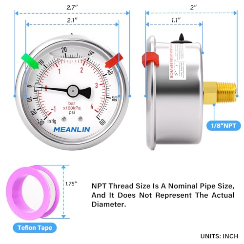 30inHG~60Psi Vacuum Pressure Gauge 1