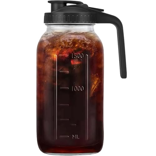 64oz(2 quart) Mason Jar Pitcher, Glass Pitcher with Lid for Cold Brew