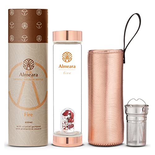 Crystal Water Bottle with Authentic Red Jasper Stones & Clear Quartz Removable Gemstones