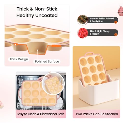 Silicone Muffin Pans for Baking 2 Pack