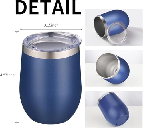 12oz 4 Pack Wine Tumbler Glasses with Lid Stemless Double Wall Vacuum Stainless Steel Travel Tumbler Keeping Cold & Hot for Wine (6 Count)
