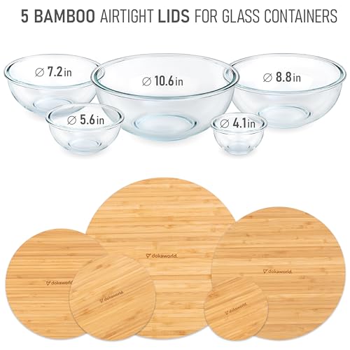 Glass Mixing Bowls Bamboo Lids (5 Count)