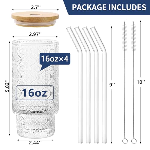 16 Oz Glass Cups Set of 4 (4 Count)