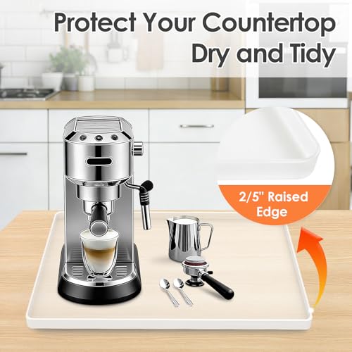 Silicone Coffee Maker Mat with Lip for Countertops 15.7''x11.8''Translucent
