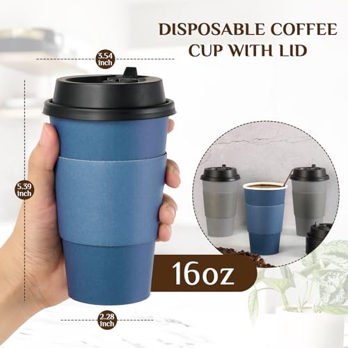 100 Pack 16 oz Disposable Coffee Cups with Lid (100 Count)