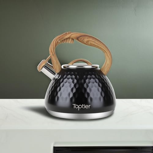 Tea Kettle Toptier Teapot Whistling Kettle with Wood Pattern Handle Loud Whistle