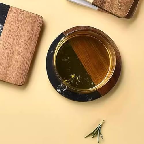4 Pack Black Marble and Acacia Wood Coasters (4 Count)