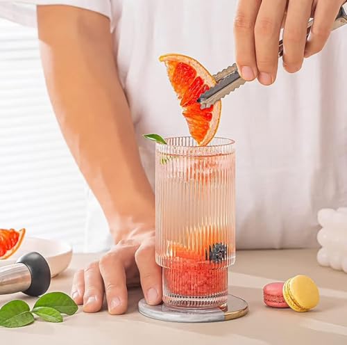 16OZ Ribbed Glass Cups with Lids and Straws