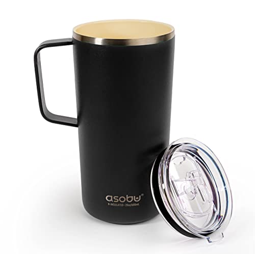 Tower Mug Ceramic Inner Coated Insulated Stainless Steel Cup for Pure Tasting Coffee with Easy Hold Handle and Tritan Lid Fits Standard Cup Holders 20 Ounce Travel Mug