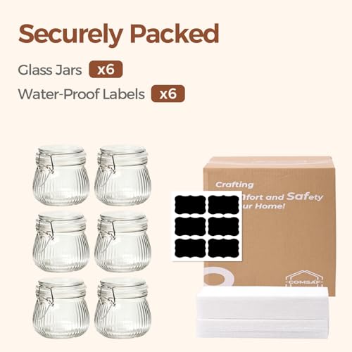 Ribbed Glass Jars with Airtight Lids 17oz 6 Pack Wide Mouth Pickling (6 Count)