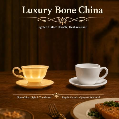 Fine Bone China Tea Cups and Saucers Set of 4 (4 Count)