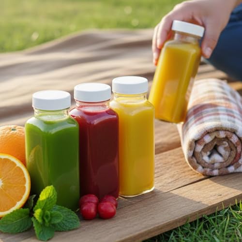 8oz Square Glass Juice Shot Bottle with Lid (2 Count)