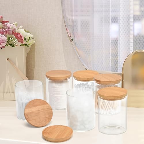6 Pack Glass Qtip Holder Dispenser for Cotton Ball (8 Count)