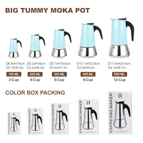 4 Cup Stovetop Espresso Maker Stainless Steel Moka Pot Stove Top Percolator Italian Coffee Makers Capable Mocha Greca Machine Cafe Classic Induction Cookers for Home and Camping 200ml 6.6oz