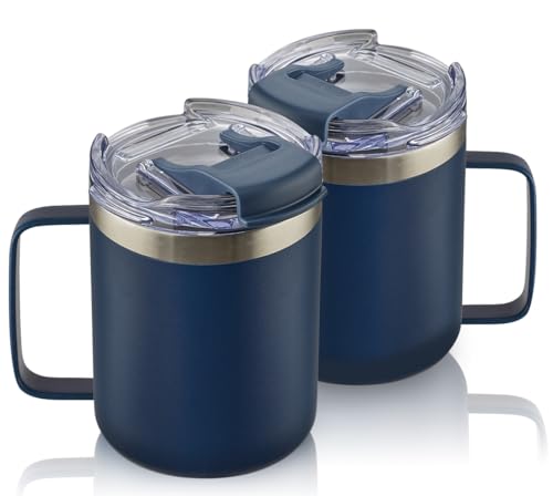 12oz Stainless Steel Insulated Coffee Mug with Handle (2 Count)